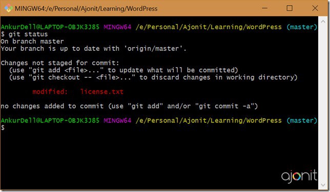 Git Status What s Git Thinking About My Repo Currently Ajonit Tutorials
