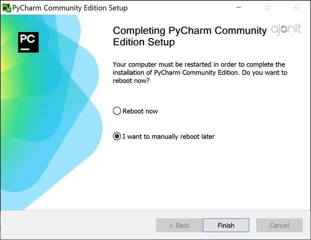 PyCharm reboot to complete installation