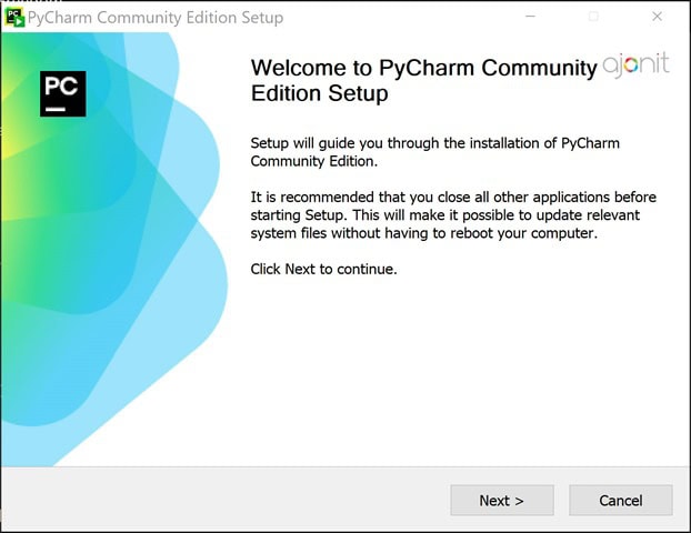 PyCharm installation setup screen